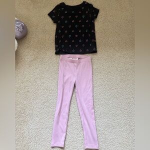 💖 Cat & Jack Ribbed Leggings & Heart Tee Set (XS 4/5) 💜